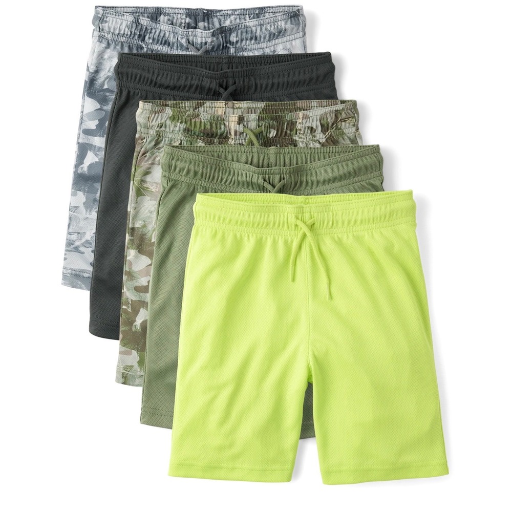 The Childrens Place Boys Active Mesh Shorts 5-Pack Camo Neon Green XXL 16 NWT